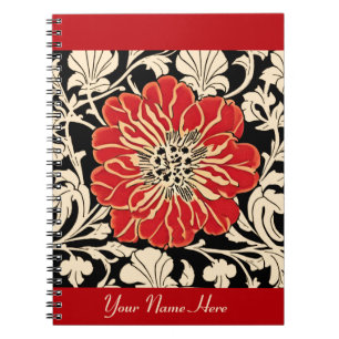 Large Red Art Nouveau Flower Notebook