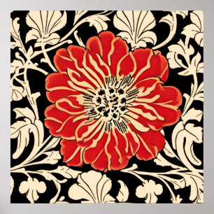 Large Red Art Nouveau Flower Poster