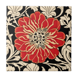 Large Red Art Nouveau Flower  Tile