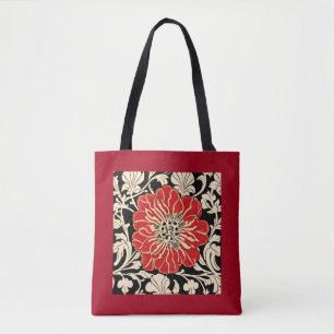 Large Red Art Nouveau Flower Tote Bag