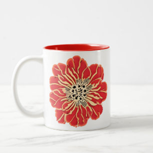 Large Red Art Nouveau Flower Two-Tone Coffee Mug