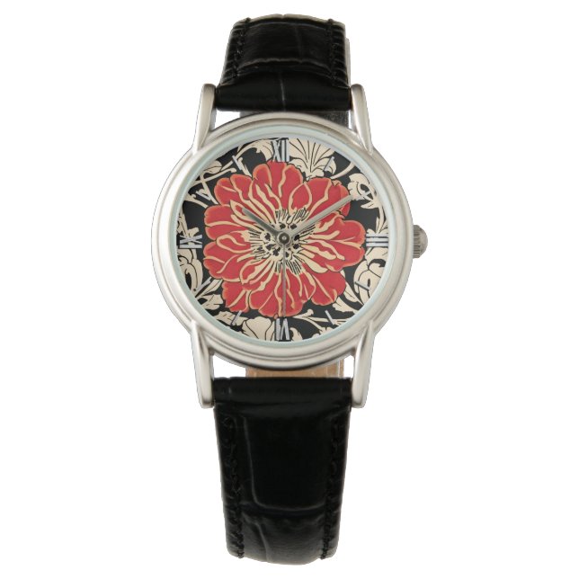 Large Red Art Nouveau Flower Watch (Front)