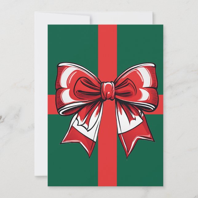 Large Red Bow Green Christmas Decor Holiday Bright Invitation (Front)