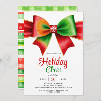 Large red, green bow and stripes Christmas party Invitation