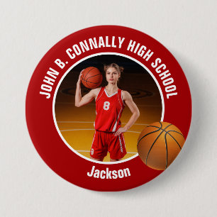 Large Red High School Basketball Player Photo 7.5 Cm Round Badge