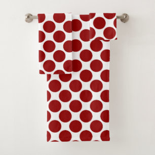 Large Red Polka Dot Pattern on White Retro Minimal Bath Towel Set