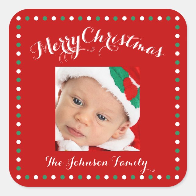 Large Red Square Photo Christmas Stickers (Front)