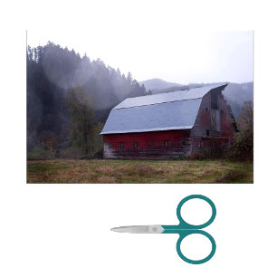 Large Red Weathered Barn with a Misty Forest  Tissue Paper