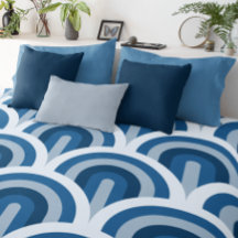 Large Retro Blue Waves Art Deco Pattern