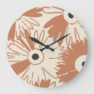 Large Retro Daisy Flower Power Spiced Terracotta Clock