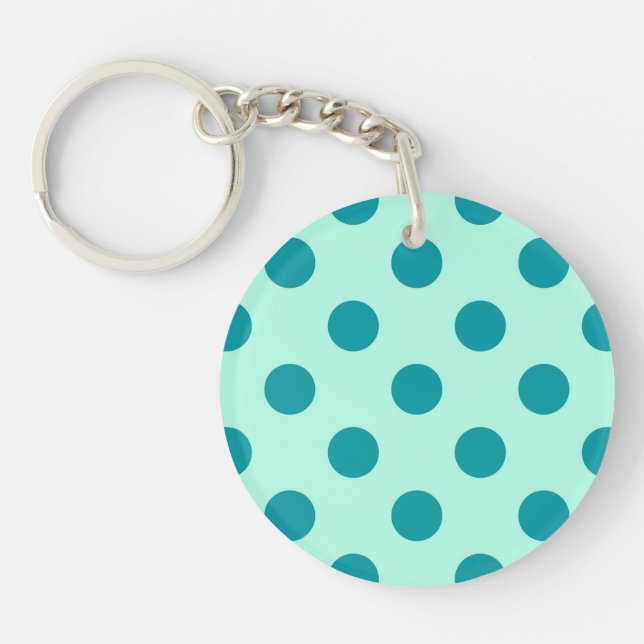 Large retro dots - aqua and turquoise key ring (Front)