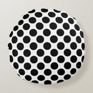 Large retro dots - black and white round cushion