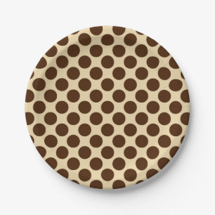 Large retro dots - chocolate brown and tan paper plate