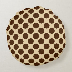 Large retro dots - chocolate brown and tan round cushion