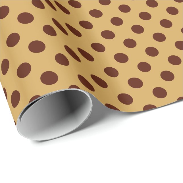 Large retro dots - chocolate brown on caramel wrapping paper (Roll Corner)