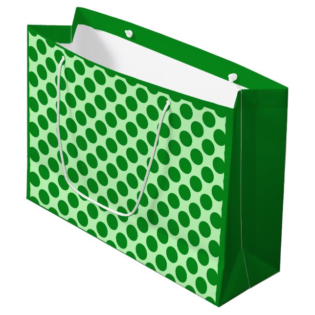 Large retro dots - emerald and mint green gift bag (Front Angled)