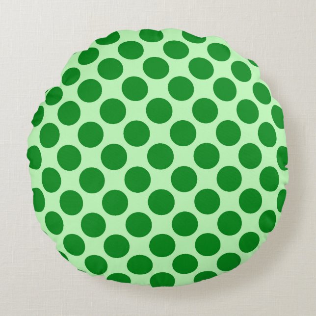 Large retro dots - emerald and mint green round cushion (Front)