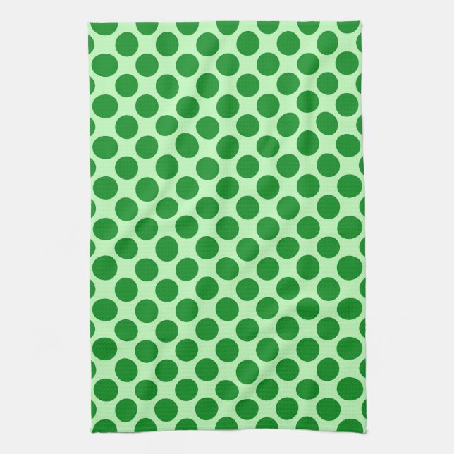 Large retro dots - emerald and mint green tea towel (Vertical)