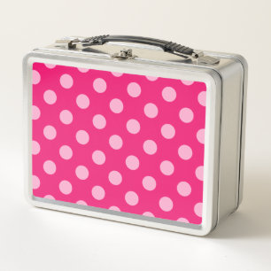 Large Retro Dots, Fuchsia and Pastel Pink Metal Lunch Box