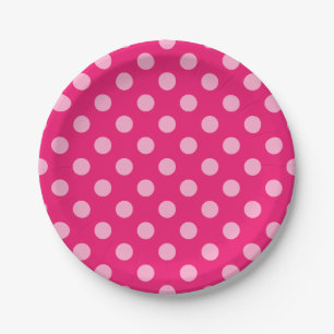 Large Retro Dots, Fuchsia and Pastel Pink Paper Plate