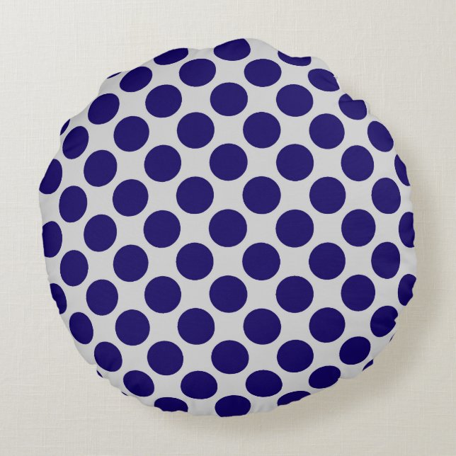 Large retro dots - grey / grey and navy round cushion (Back)