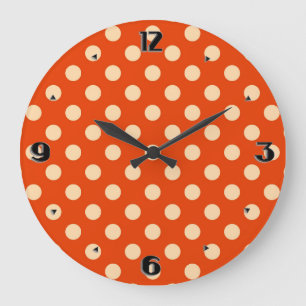 Large retro dots - mandarin and pale orange clock
