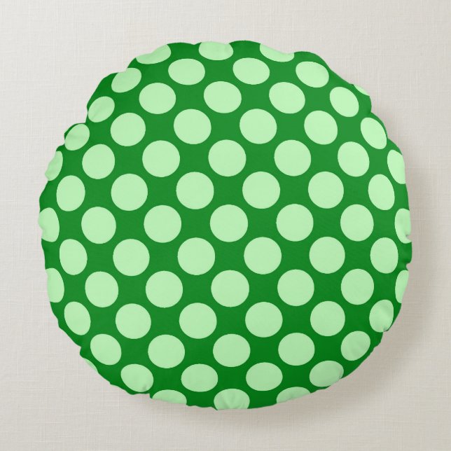 Large retro dots - mint green and emerald round cushion (Front)