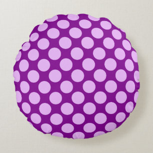 Large retro dots - orchid and purple round cushion