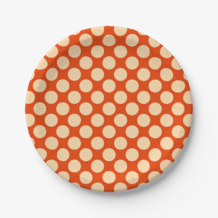 Large retro dots - pale orange and mandarin paper plate