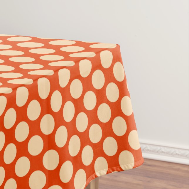 Large retro dots - pale orange and mandarin tablecloth (In Situ)