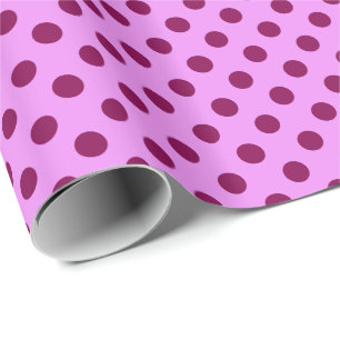 Large retro dots - plum on an orchid background wrapping paper