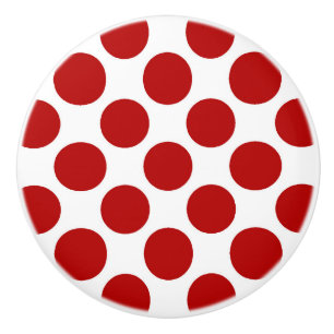 Large retro dots - red and white ceramic knob
