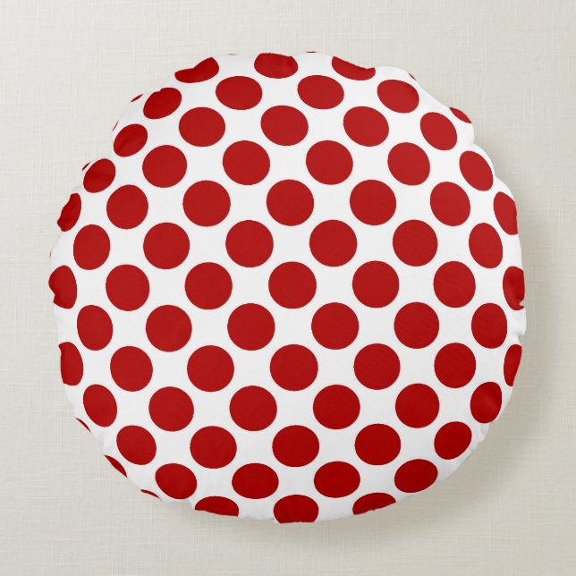 Large retro dots - red and white round cushion (Front)