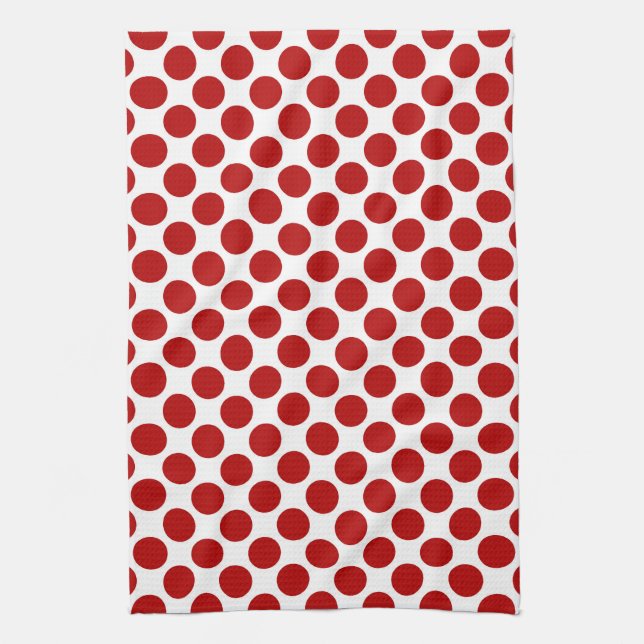 Large retro dots - red and white tea towel (Vertical)