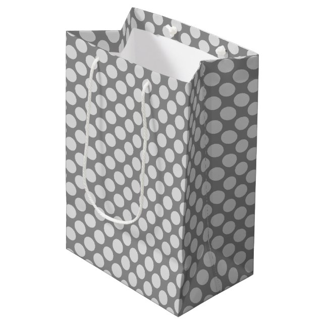 Large retro dots - shades of grey / grey medium gift bag (Front Angled)