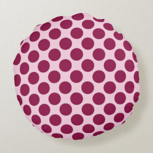 Large retro dots - shell pink and burgundy round cushion
