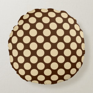 Large retro dots - tan and chocolate brown round cushion