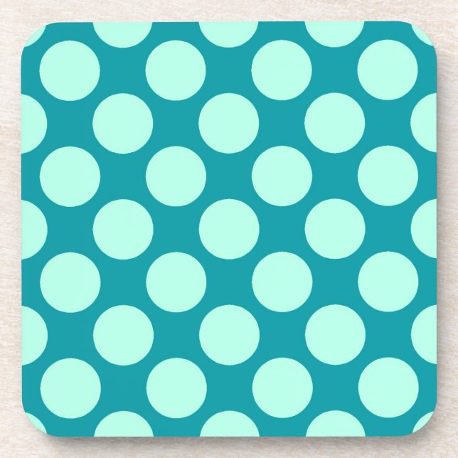Large retro dots - turquoise and aqua coaster (Front)