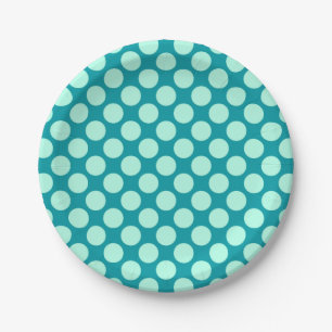 Large retro dots - turquoise and aqua paper plate