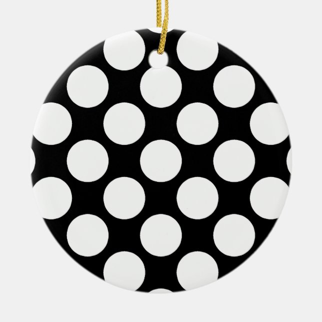 Large retro dots - white and black ceramic tree decoration (Front)