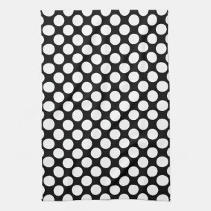 Large retro dots - white and black tea towel