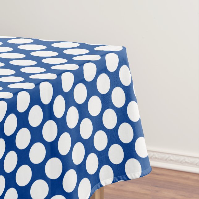 Large retro dots - white and cobalt blue tablecloth (In Situ)