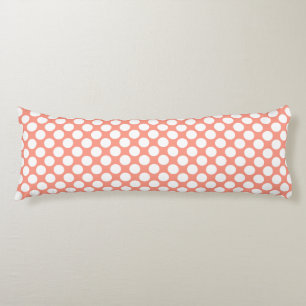 Large retro dots - white and coral pink body cushion