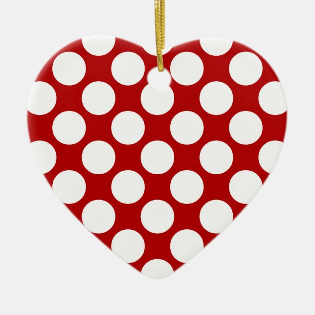Large retro dots - white and red ceramic tree decoration (Front)