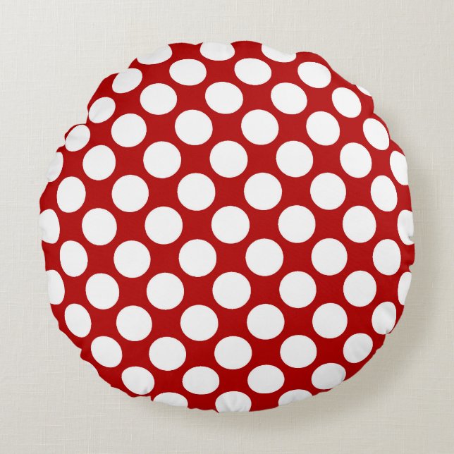 Large retro dots - white and red round cushion (Front)