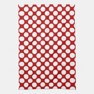 Large retro dots - white and red tea towel