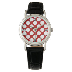Large retro dots - white and red watch