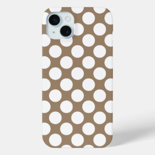 Large retro dots - white and taupe tan iPhone 15 mini case