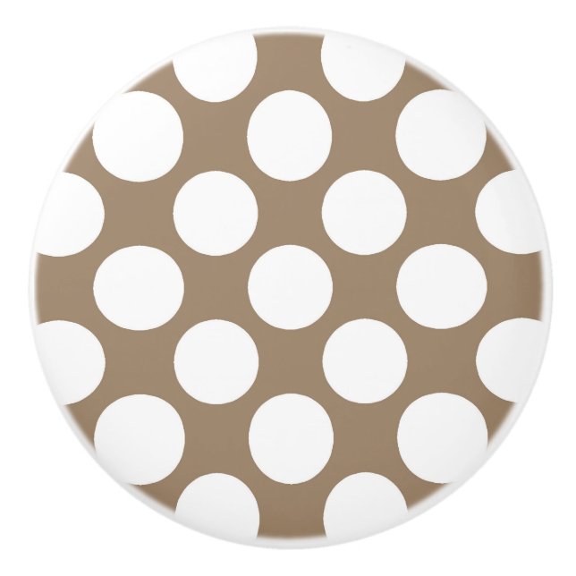 Large retro dots - white and taupe tan ceramic knob (Front)