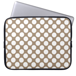 Large retro dots - white and taupe tan laptop sleeve